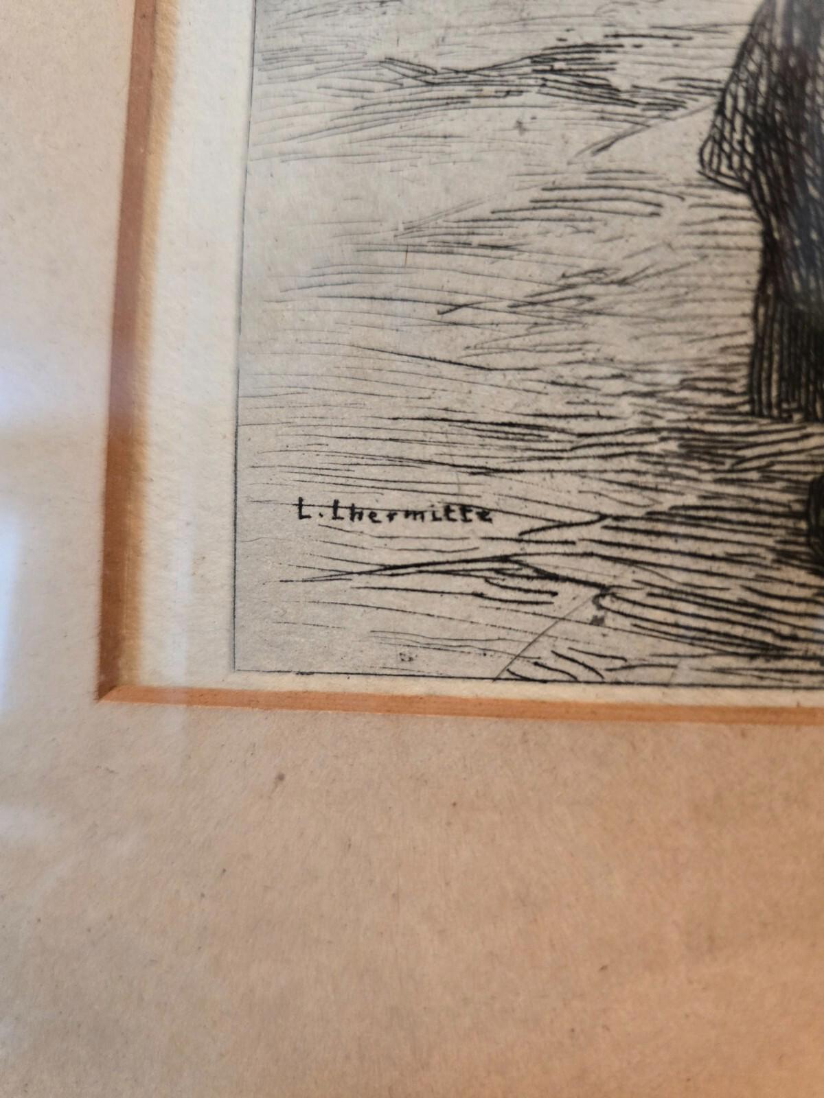 Antique Leon Augustin LHermitte French Etching-"Washerwoman of Saint Malo"