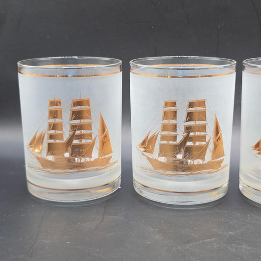 Vintage MCM Culver Ltd Schooner Ship Glasses