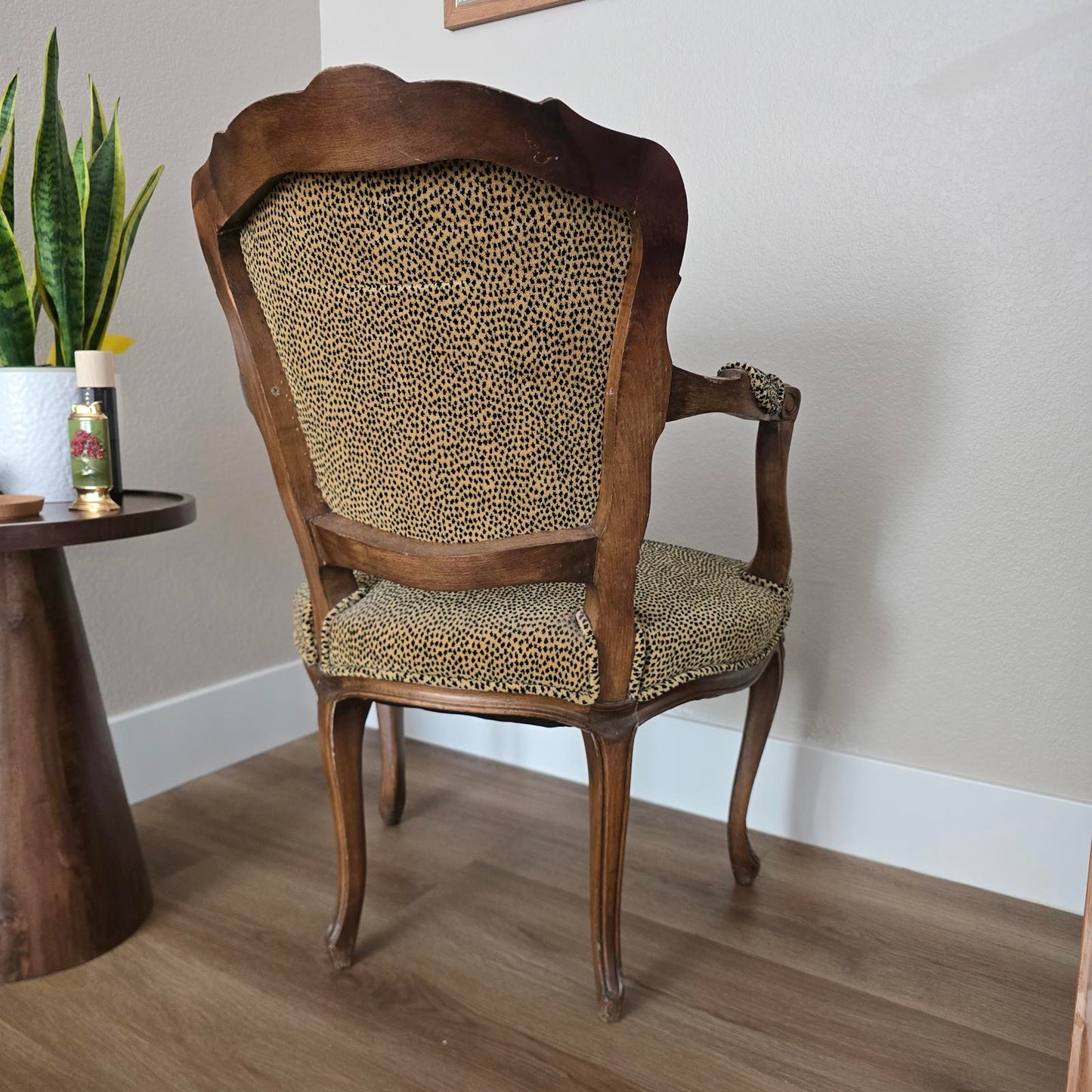 Antique French Louis XV Style Fauteuil Chair with Cheetah Print Upholstery