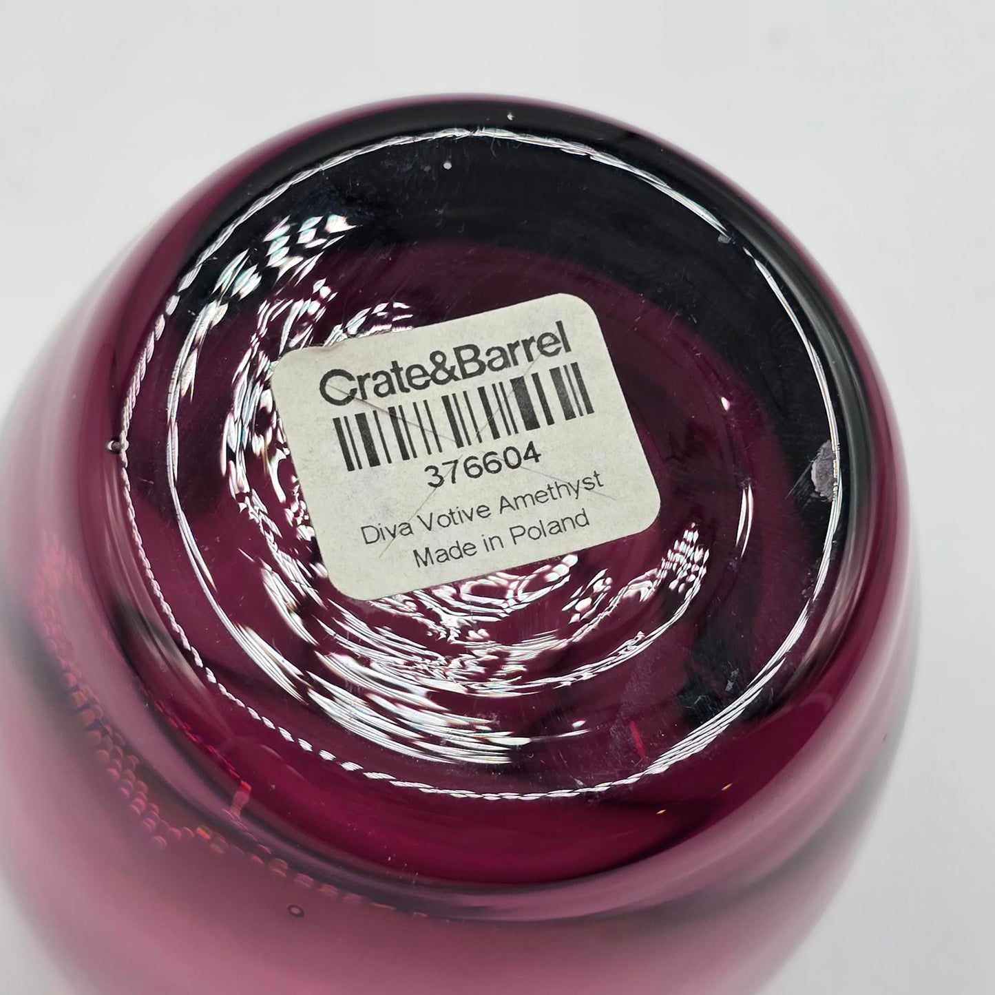 Crate & Barrel Diva Amethyst Glass Votive Candle Holder