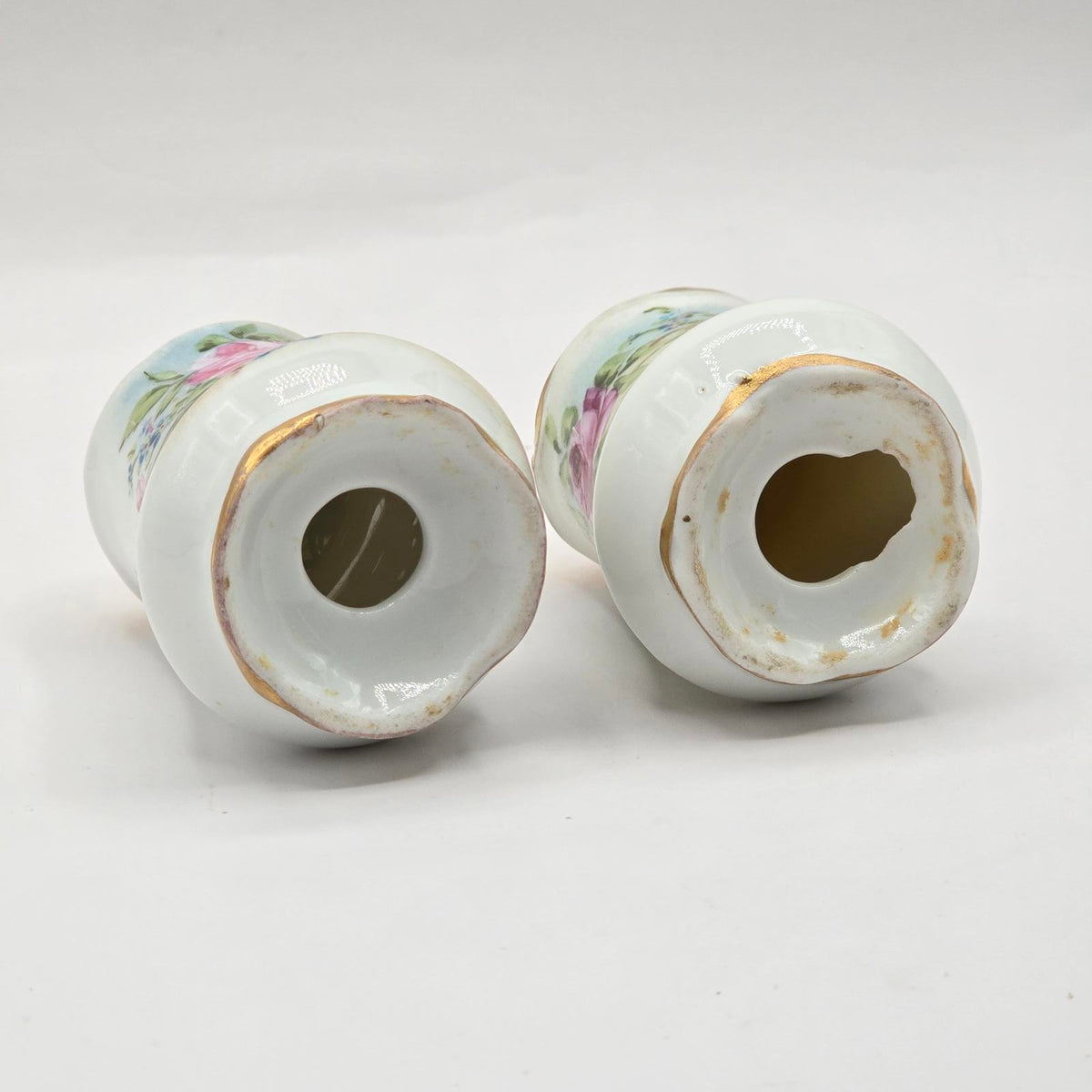 Vintage Bavarian Floral Salt & Pepper Shakers - Round with Gold Tops