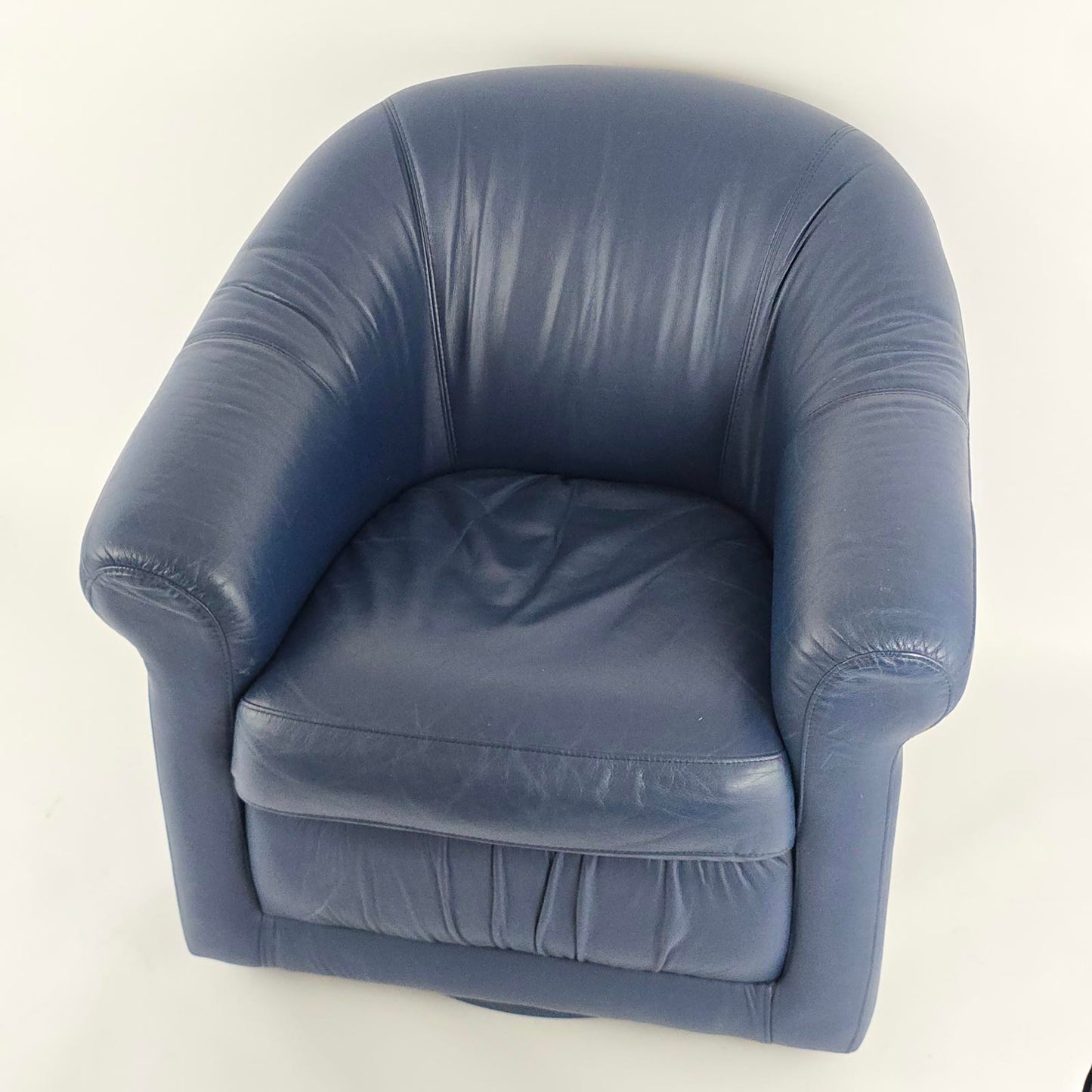 Leather Center Custom Blue Leather Swivel Drum Chair