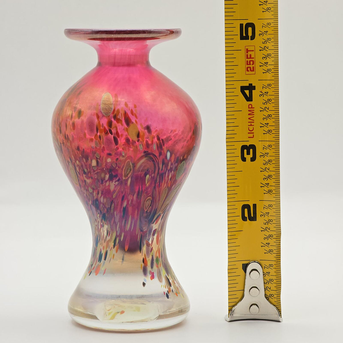 Vintage Arte Vargas Iridescent Pink Studio Art Glass Vase 5"