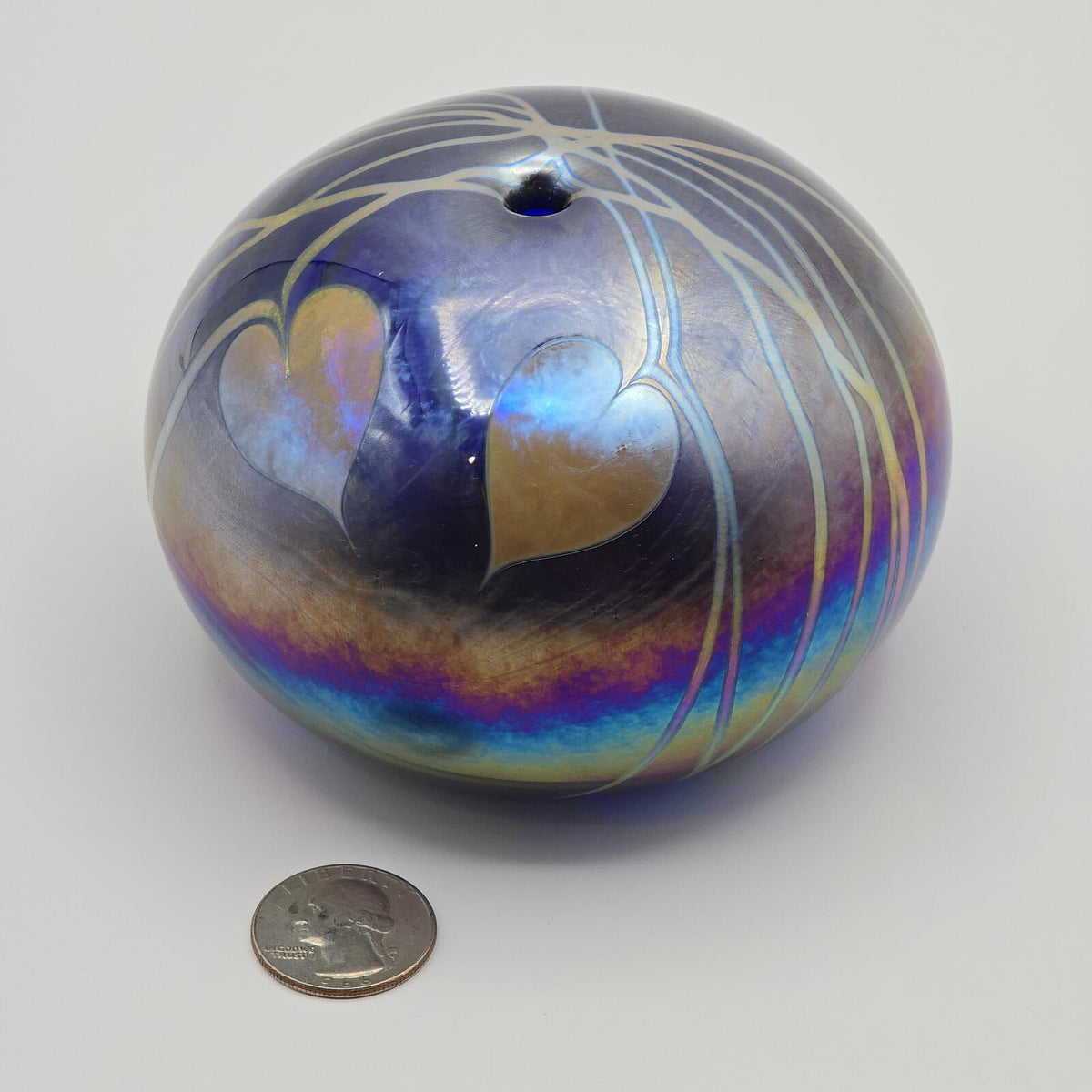 Vintage 1987 Erik Brakken Glasshouse Iridescent Art Glass Oil Lamp Paperweight