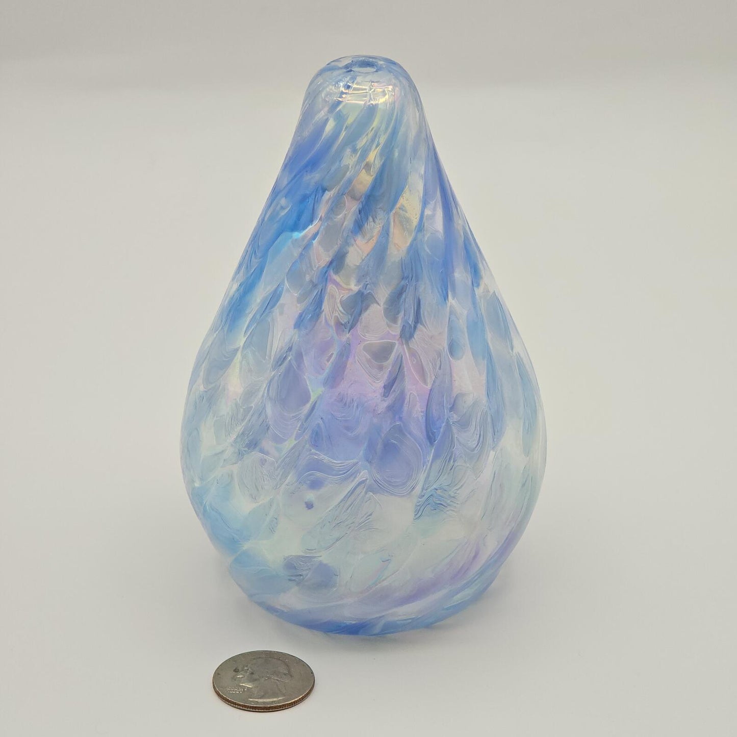Roger Vines Iridescent Art Glass Oil Lamp/Vase - Teardrop blue/purple