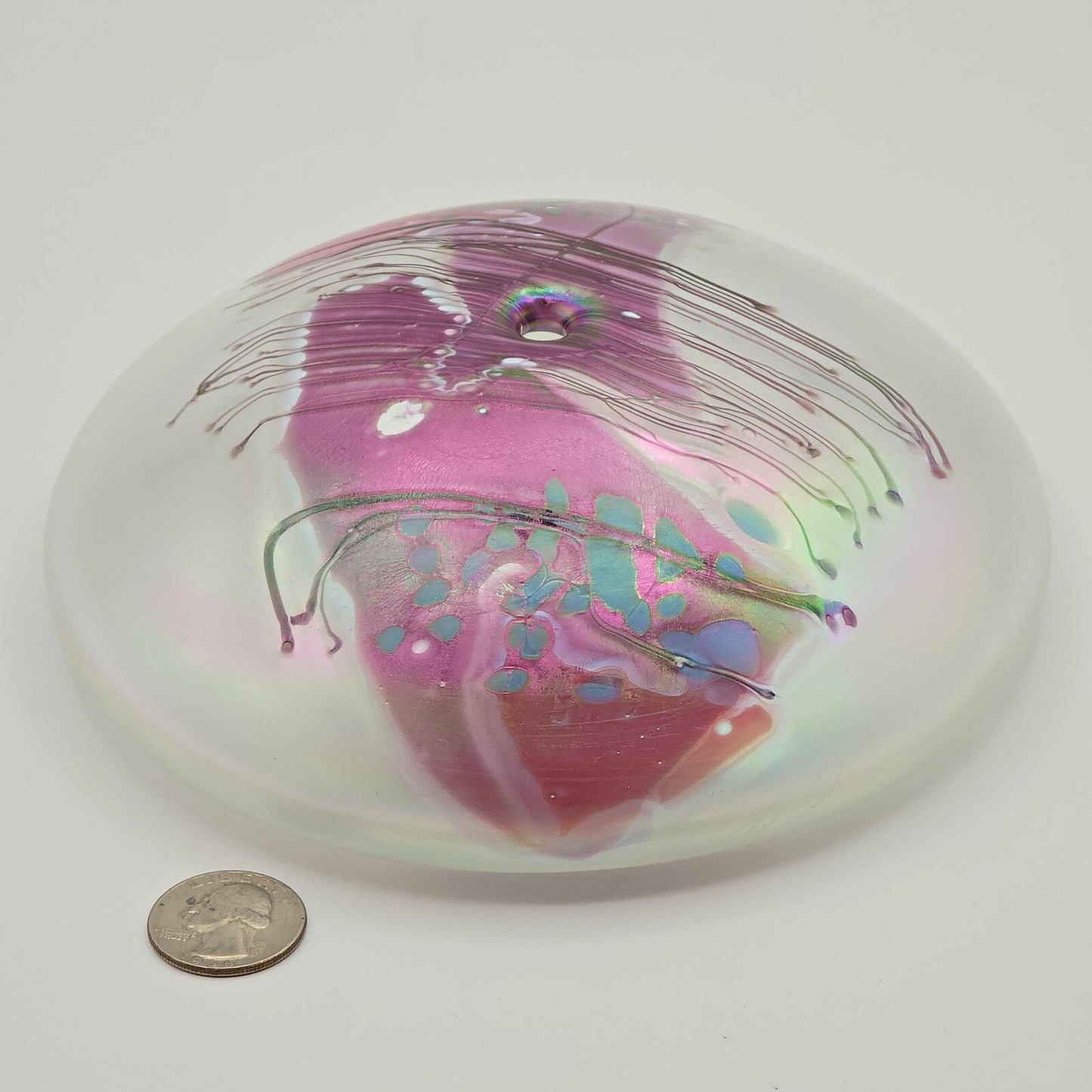 Erik Brakken Glasshouse Irridescent Oil Lamp/Paperweight - Fuchsia/Pearl