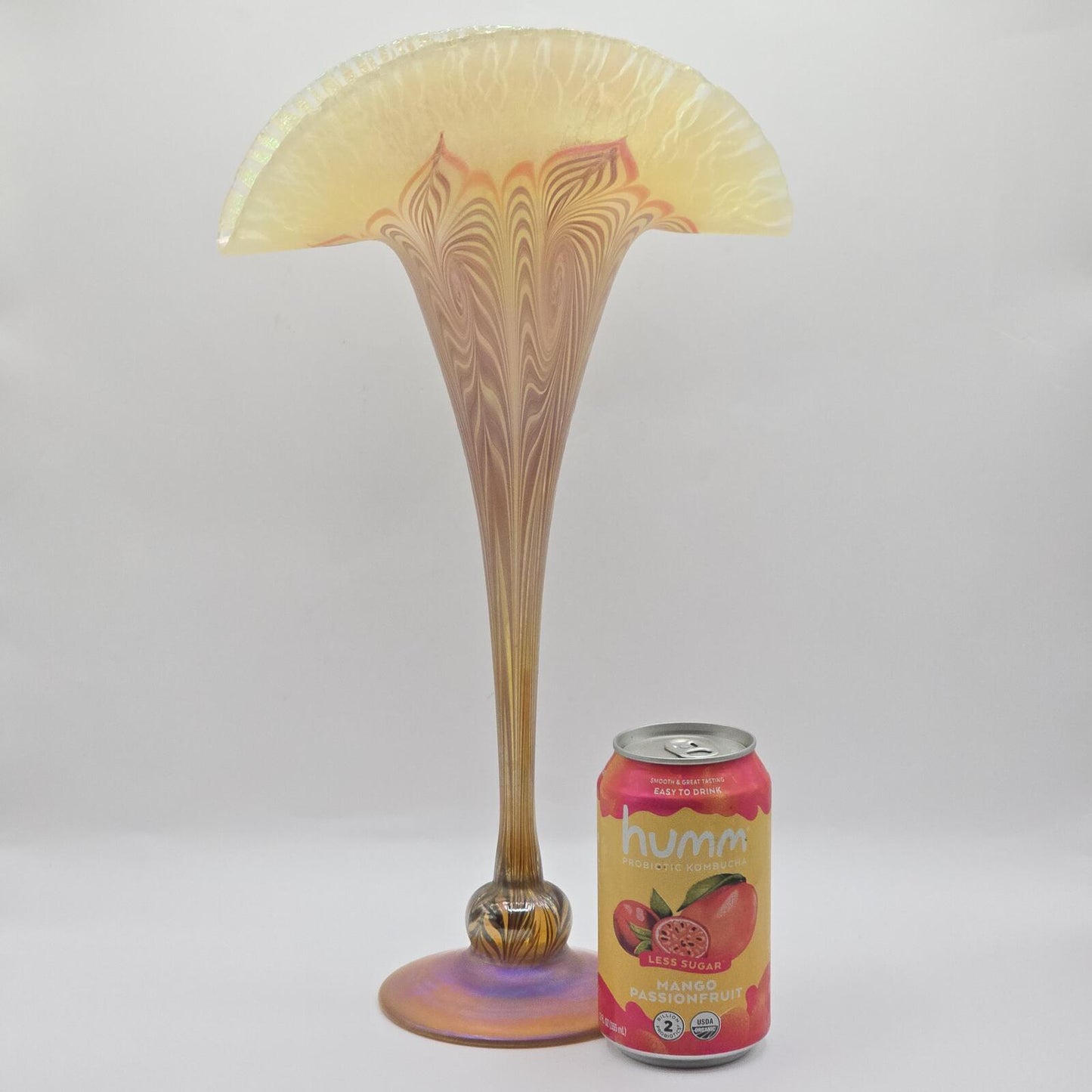 Vandermark Glass Studio Art Nouveau Iridescent Glass Fan Vase