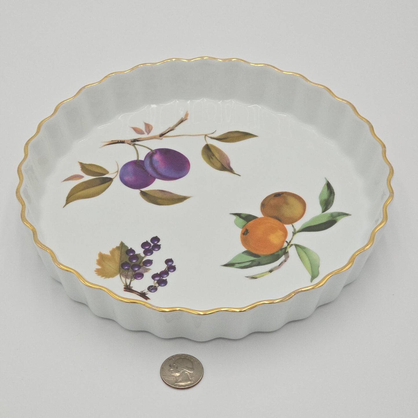 Royal Worcester "Eversham Gold" Pattern Fluted Quiche/Flan Dish - 9"