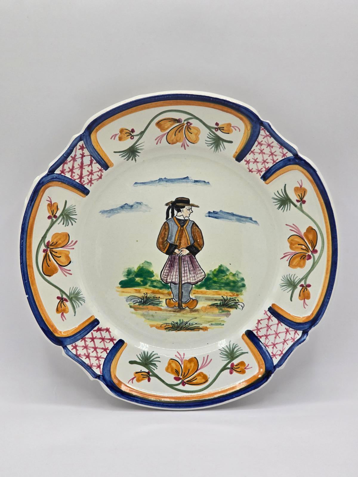 Vintage HB Quimper French Faience Pottery Plates