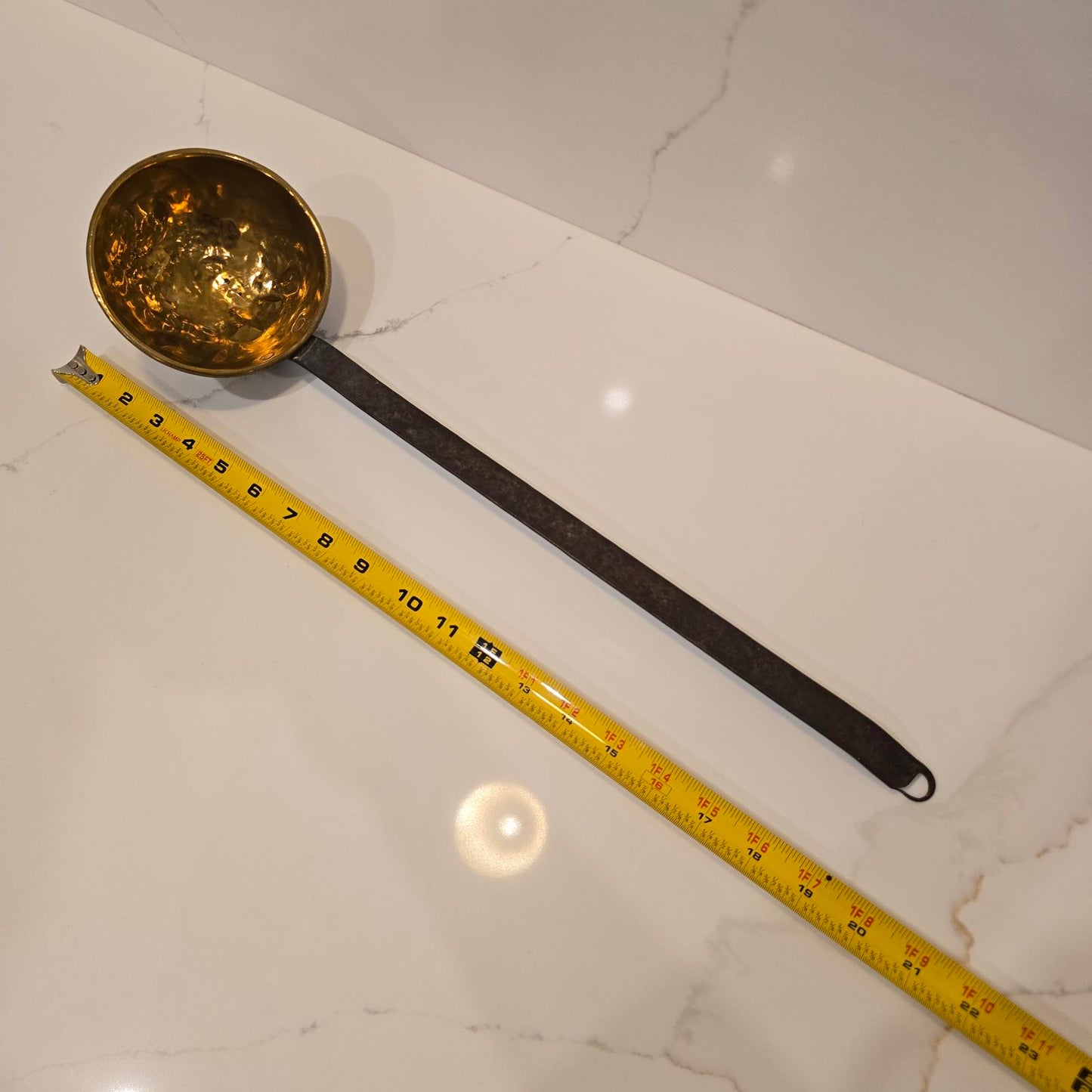 Antique Brass Ladle or Dipper with Forged Iron Handle and Copper Rivets