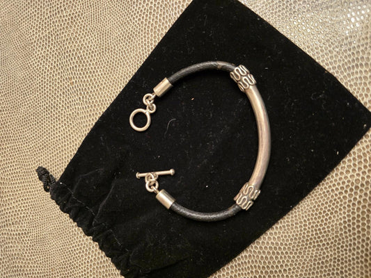 Sterling and Black Leather Bracelet