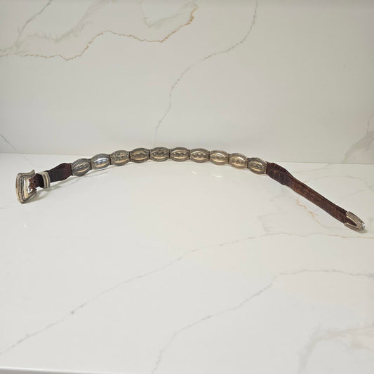 Vintage Brighton Western Silver-plated Conch and Leather Belt