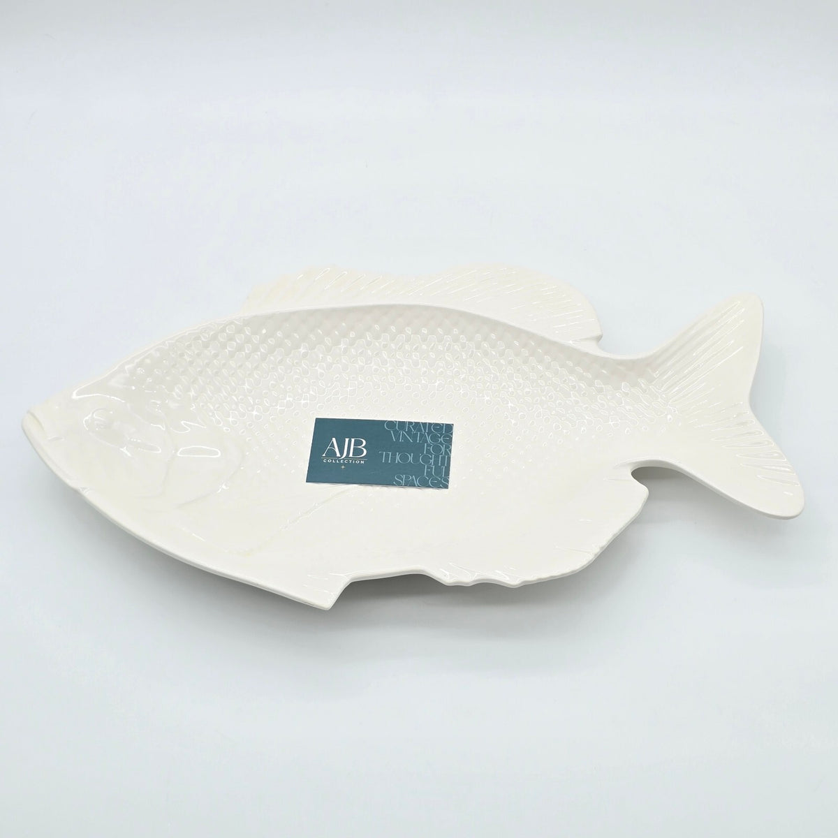 Large White Ceramic Fish Platter 18 Inch Coastal Nautical Centerpiece