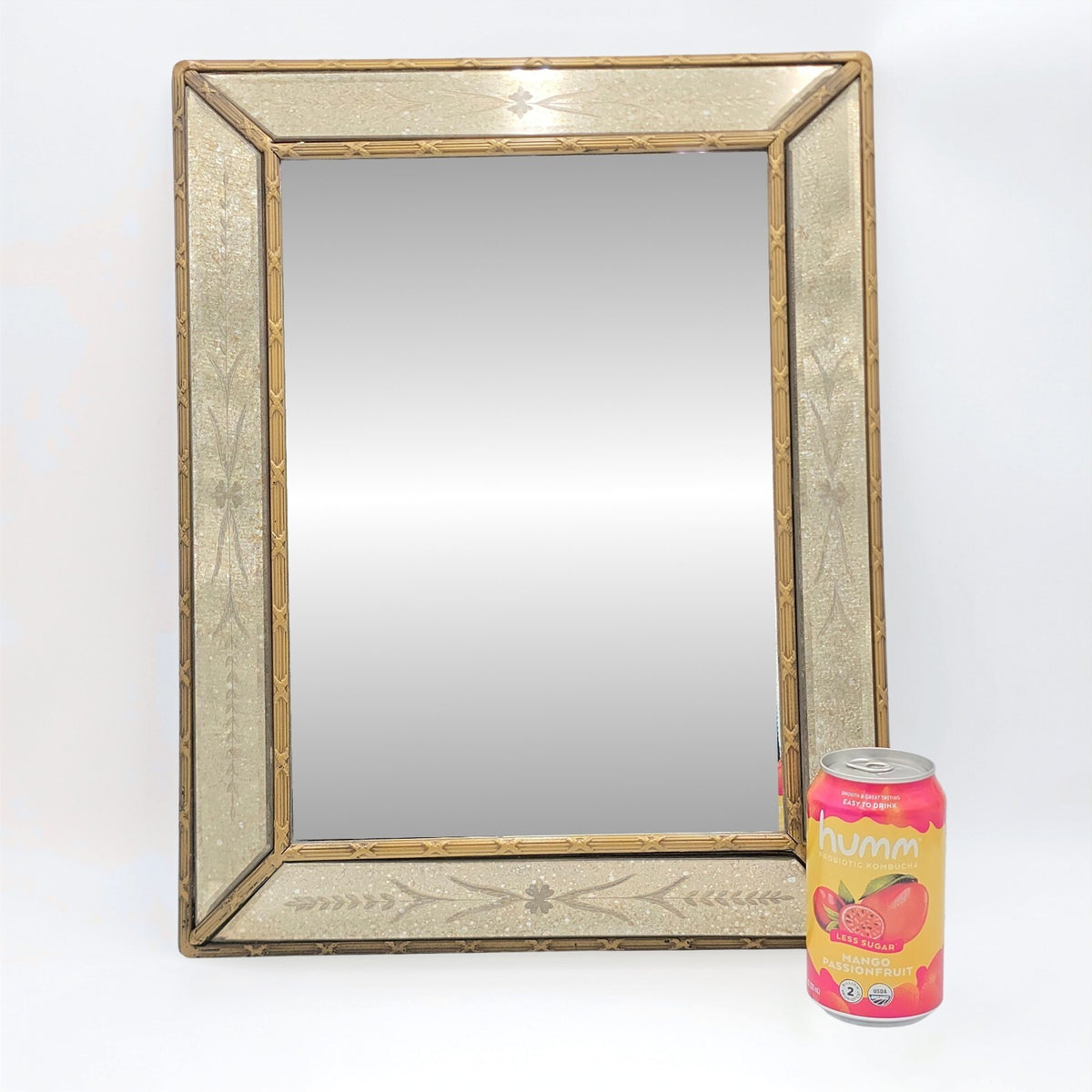 Vintage Hollywood Regency Venetian Style Etched Glass Gilt Mirror 19"