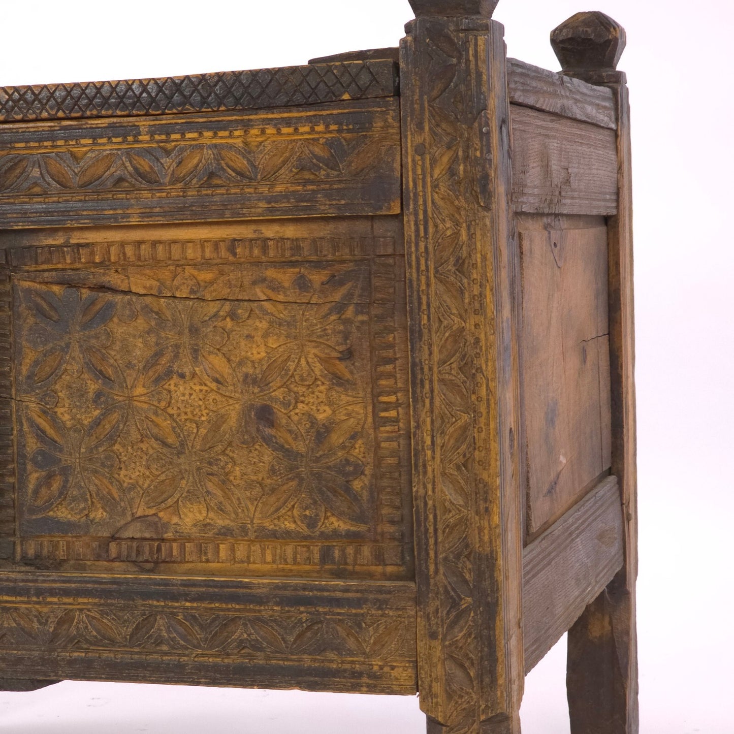 Antique 19th Century Swat Valley Hand-Carved Cedar Dowry Chest/Tribal Box Table