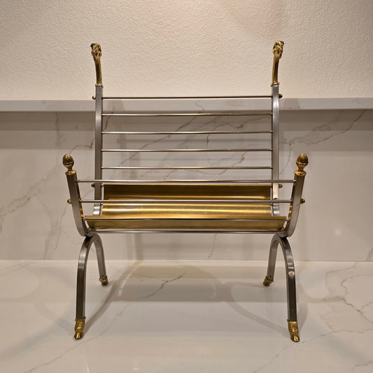 Vintage Maison Jansen Style Rams Head Magazine Rack