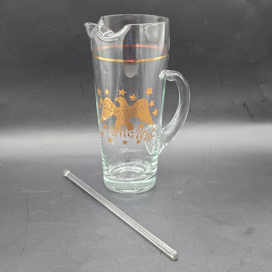 Vintage MCM Americana Eagle Glass Pitcher with Stirrer