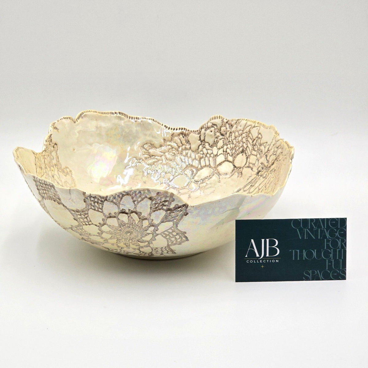 1985 Gedekes Iridescent Lace Impressed Studio Pottery Bowl