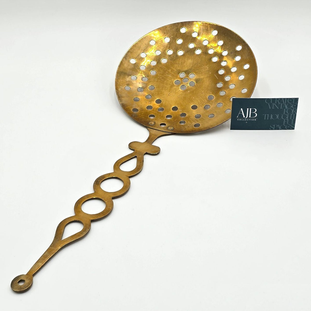 Vintage Solid Brass Skimmer Strainer 20.75" Pierced Decorative Handle
