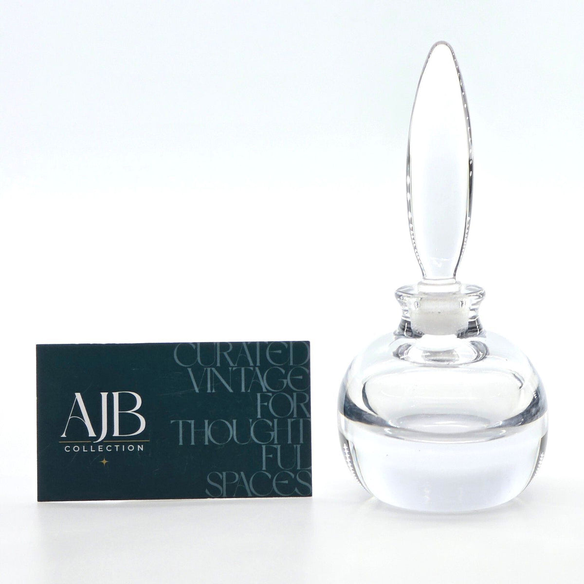 Vintage Clear Glass Perfume Bottle Long Flame Stopper Heavy Vanity Bottle