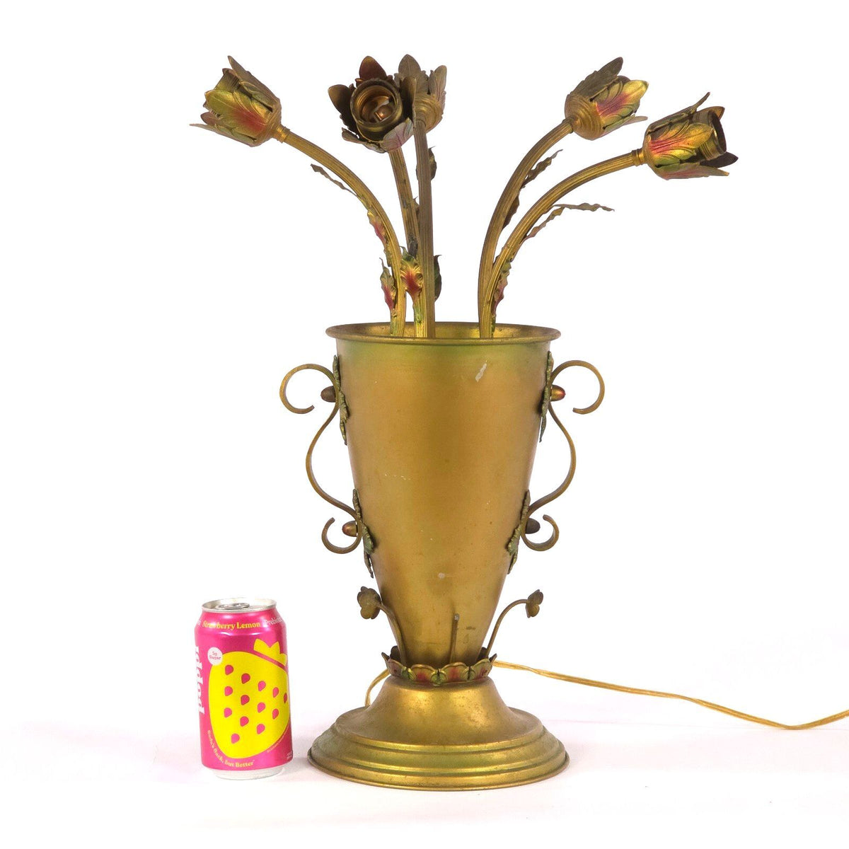 Vintage Florentine Tole 5-Light Floral Table Lamp Hollywood Regency