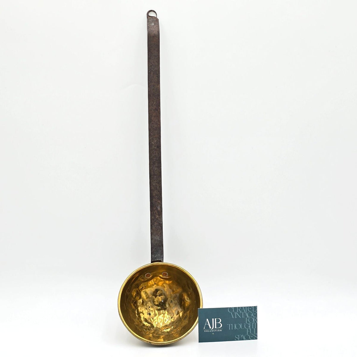 Antique Style Brass Iron Hearth Ladle Dipper 20in Long Handle Primitive Decor