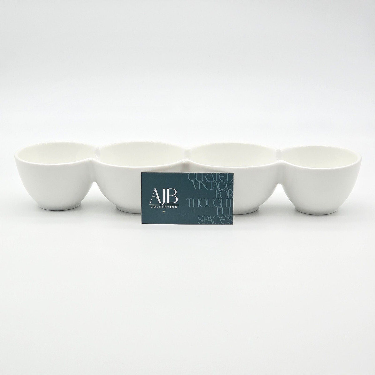 Crate & Barrel White Porcelain 4 Bowl Connected Condiment Serving Dish
