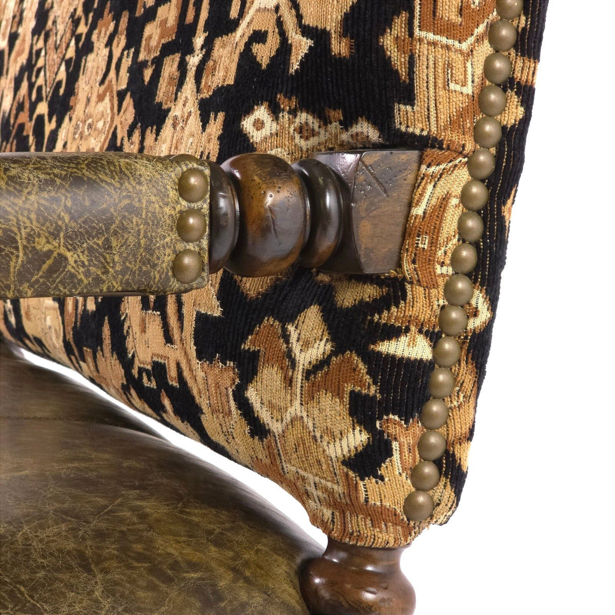 Louis XIII Revival Barley Twist Tapestry Upholstered Wood Loveseat Settee