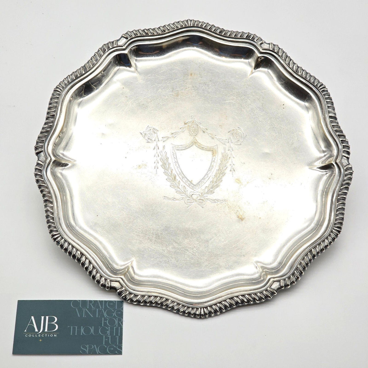 Antique E.G. Webster & Son EPNS Silverplate Salver Tray Engraved Crest 11"
