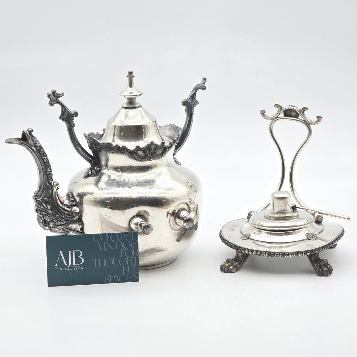Antique Derby Silver Co Quadruple Plate Tilting Kettle Burner Stand 1675