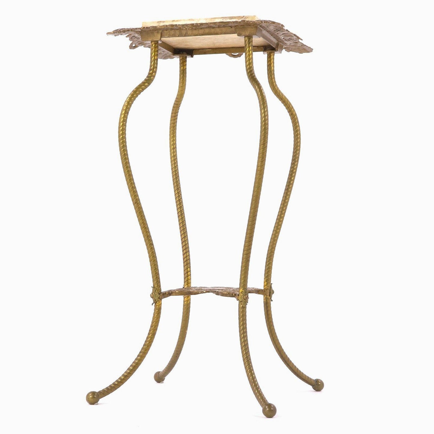 Antique Victorian Pierced Brass and Marble/Onyx Plant Stand