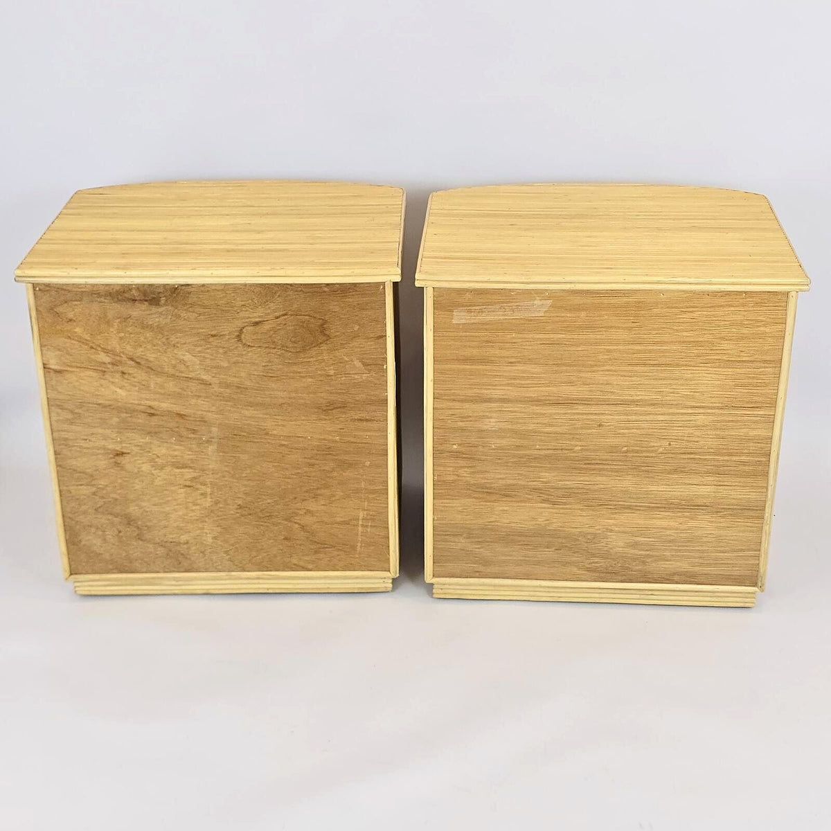 Pair of Woven Rattan Cane Nightstands 2 Drawer Coastal Boho Bedside Tables