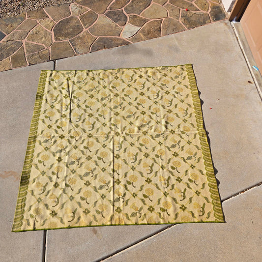 Vintage Hand-Knotted Wool Floral Needlepoint Rug -Green and Cream