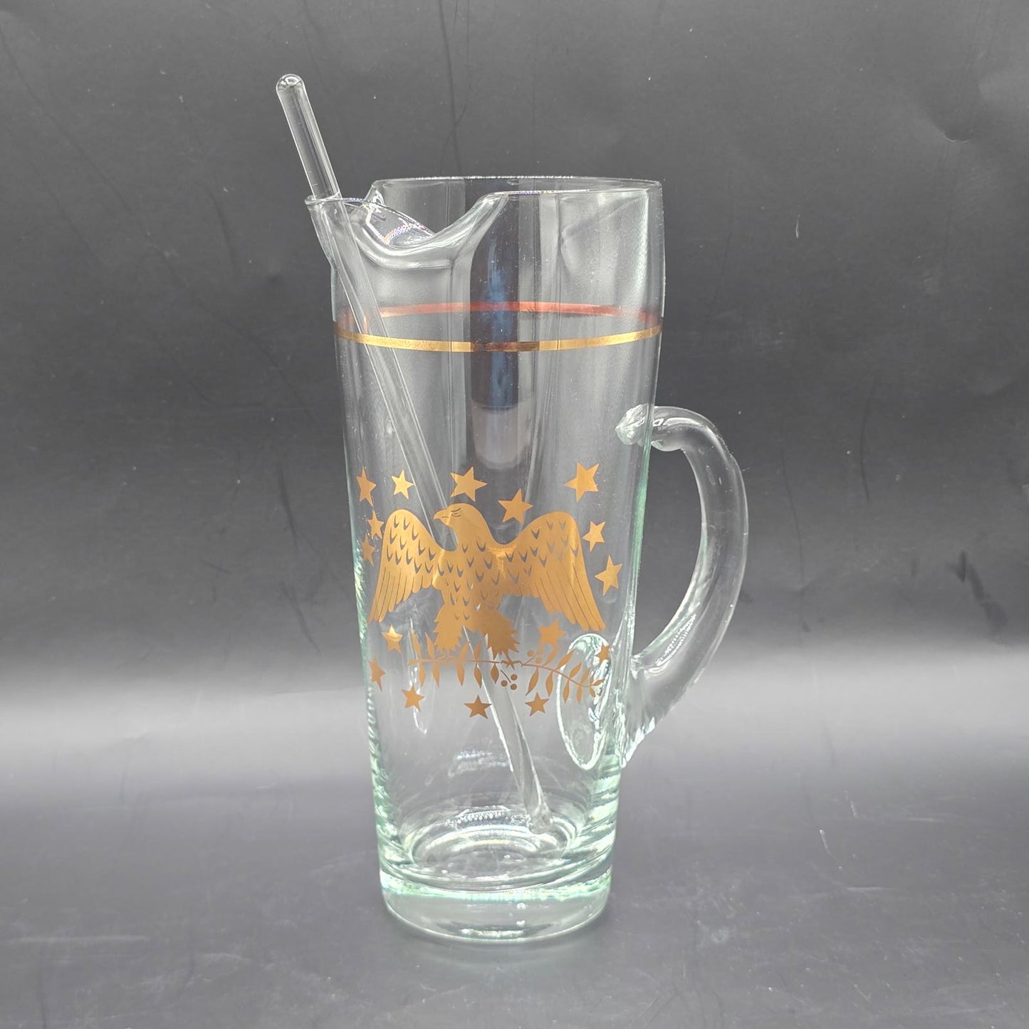 Vintage MCM Americana Eagle Glass Pitcher with Stirrer