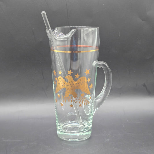 Vintage MCM Americana Eagle Glass Pitcher with Stirrer