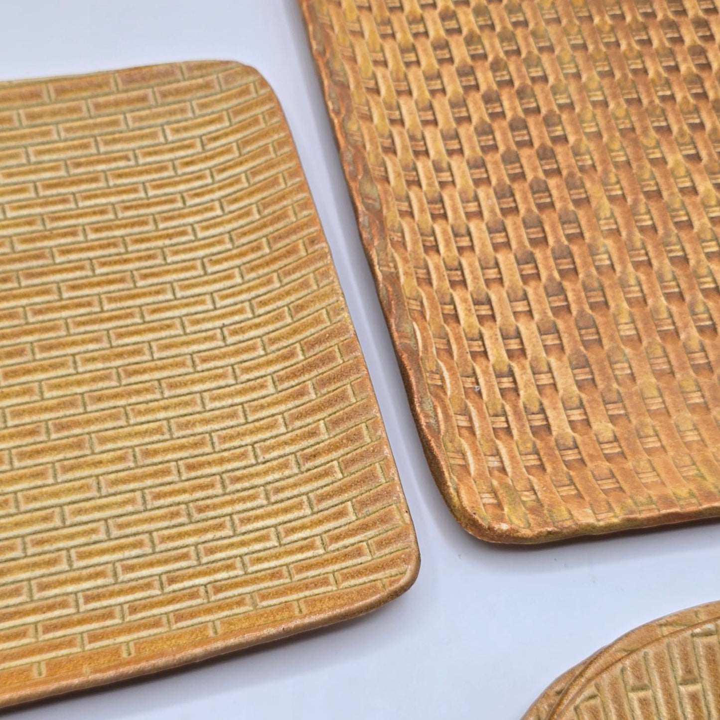 Handcrafted Studio Pottery Basket Weave Pattern - Set of 2, Rectangular Dishes