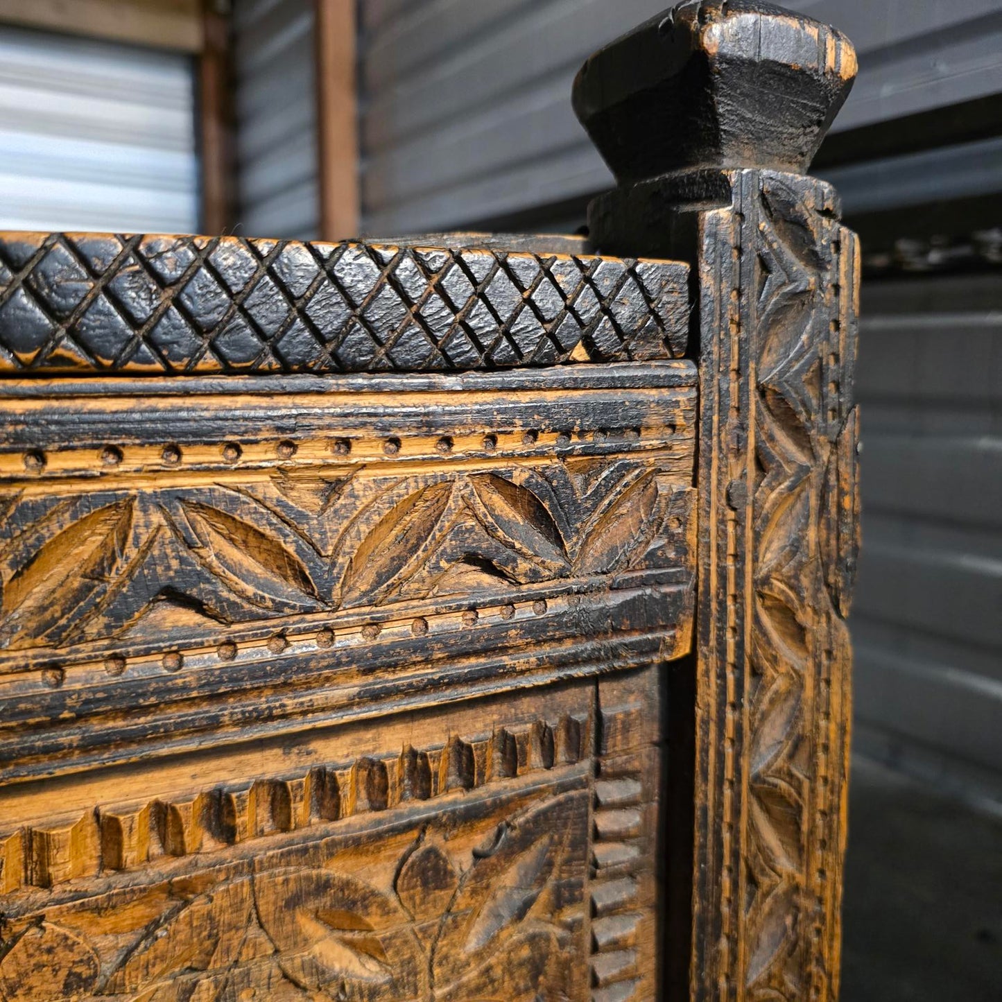 Antique Afghan Carved Wood Dowry Chest