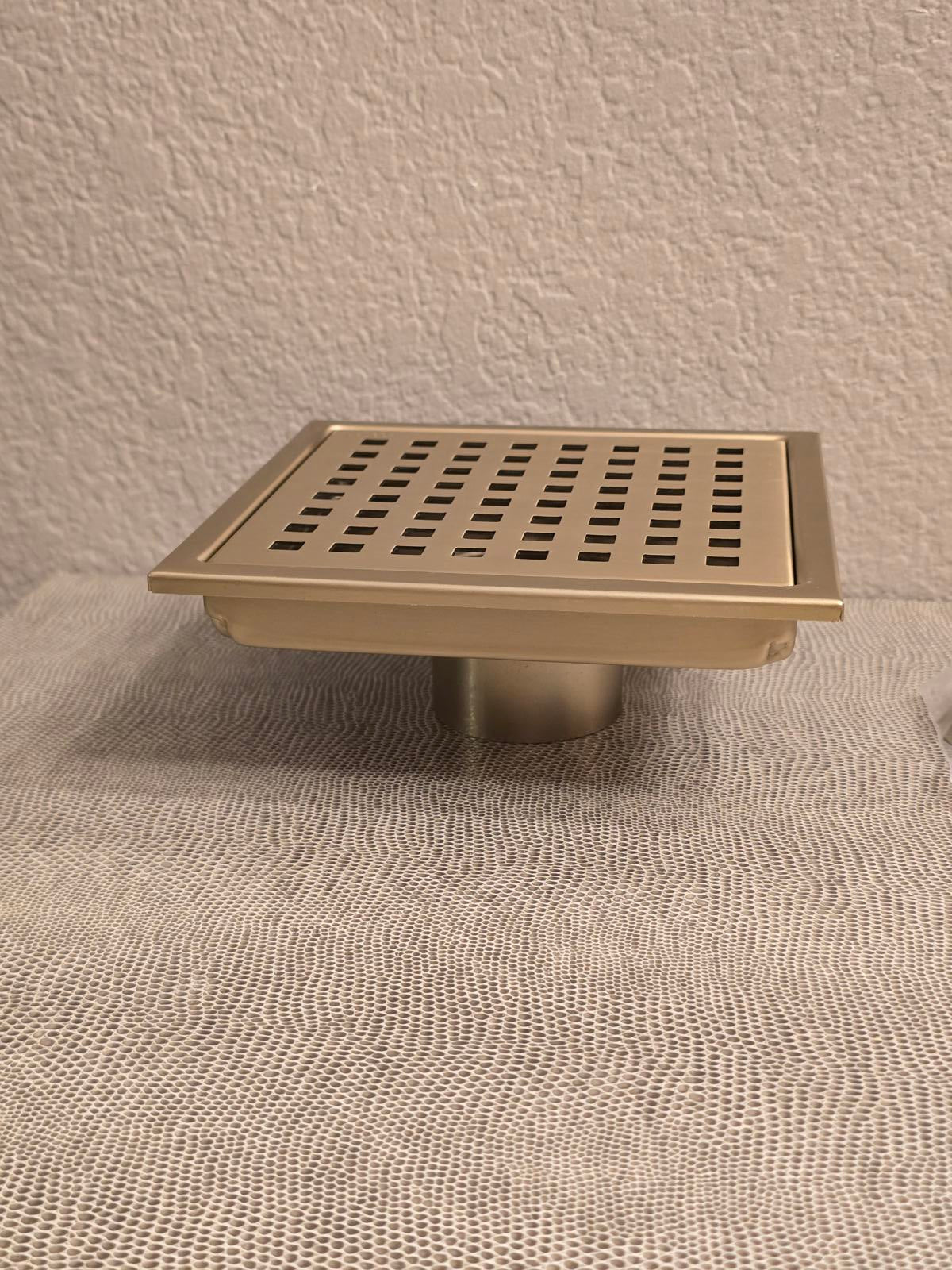 Quality 304 Stainless Steel 6" Square Shower Drain - Brushed Gold Finish