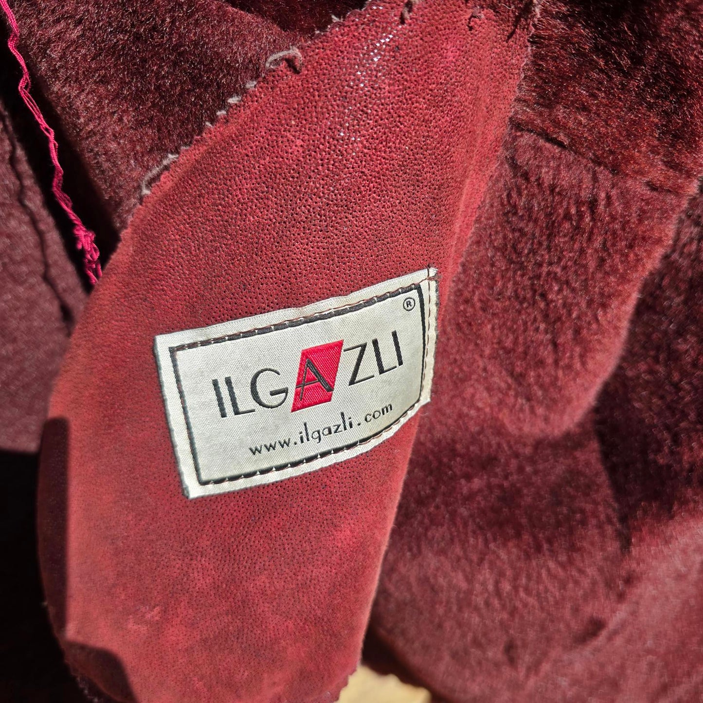 Designer Ilgazli Burgundy Genuine Shearling Lambskin Jacket w/ Detachable Hood