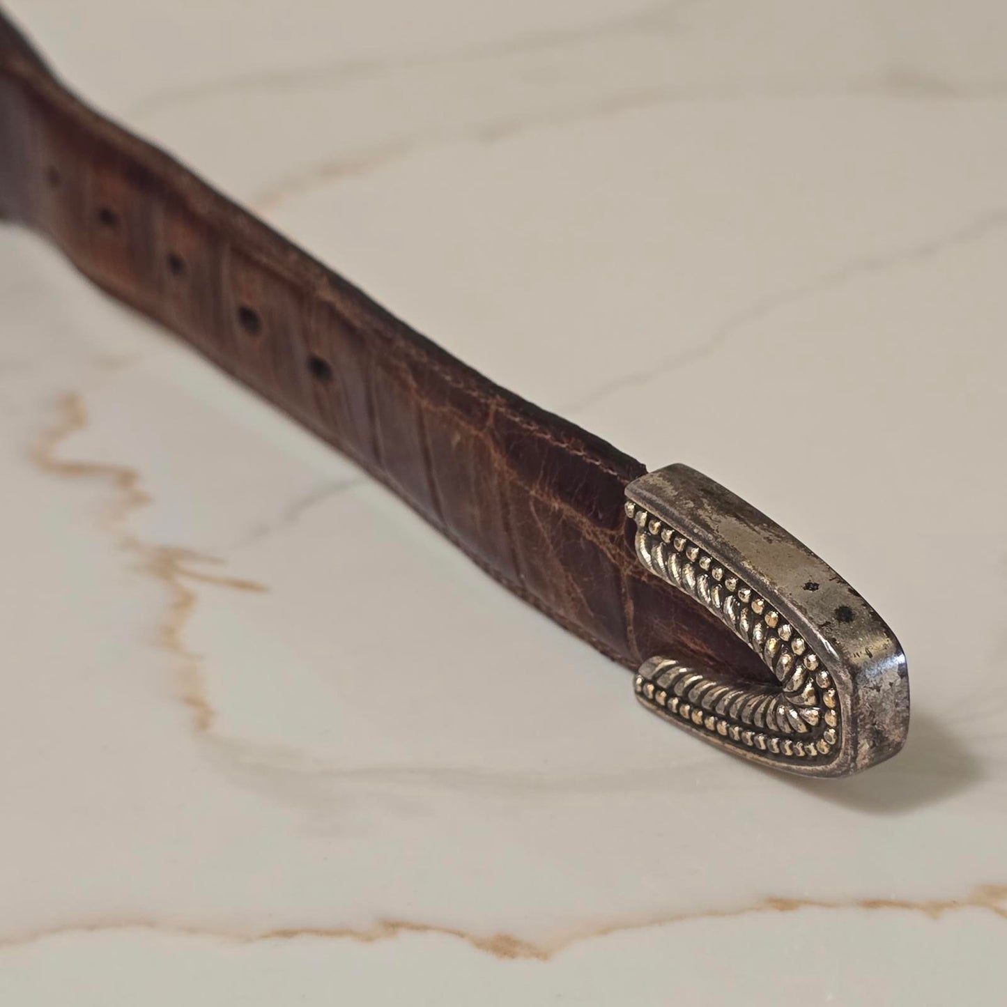 Vintage Brighton Western Silver-plated Conch and Leather Belt