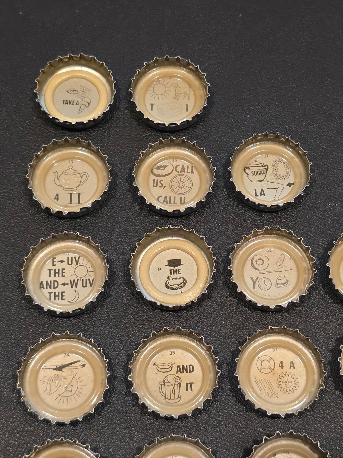 Set of 76 Lucky Lager Rebus/Puzzle Bottle Caps - Silver w/ Red Script