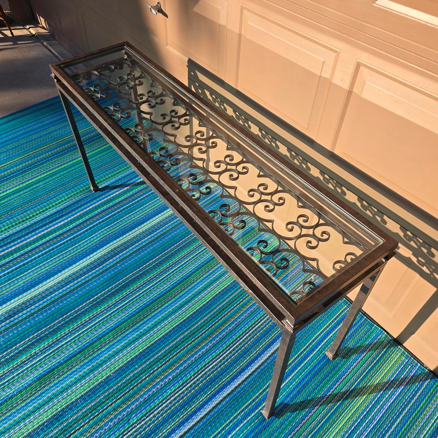 Spanish Revival Wrought Iron Glass-Top Console Table