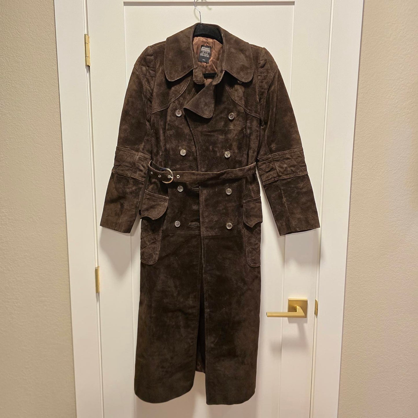 Vintage Sysser Ginsborg Design Brown Suede Trench Coat