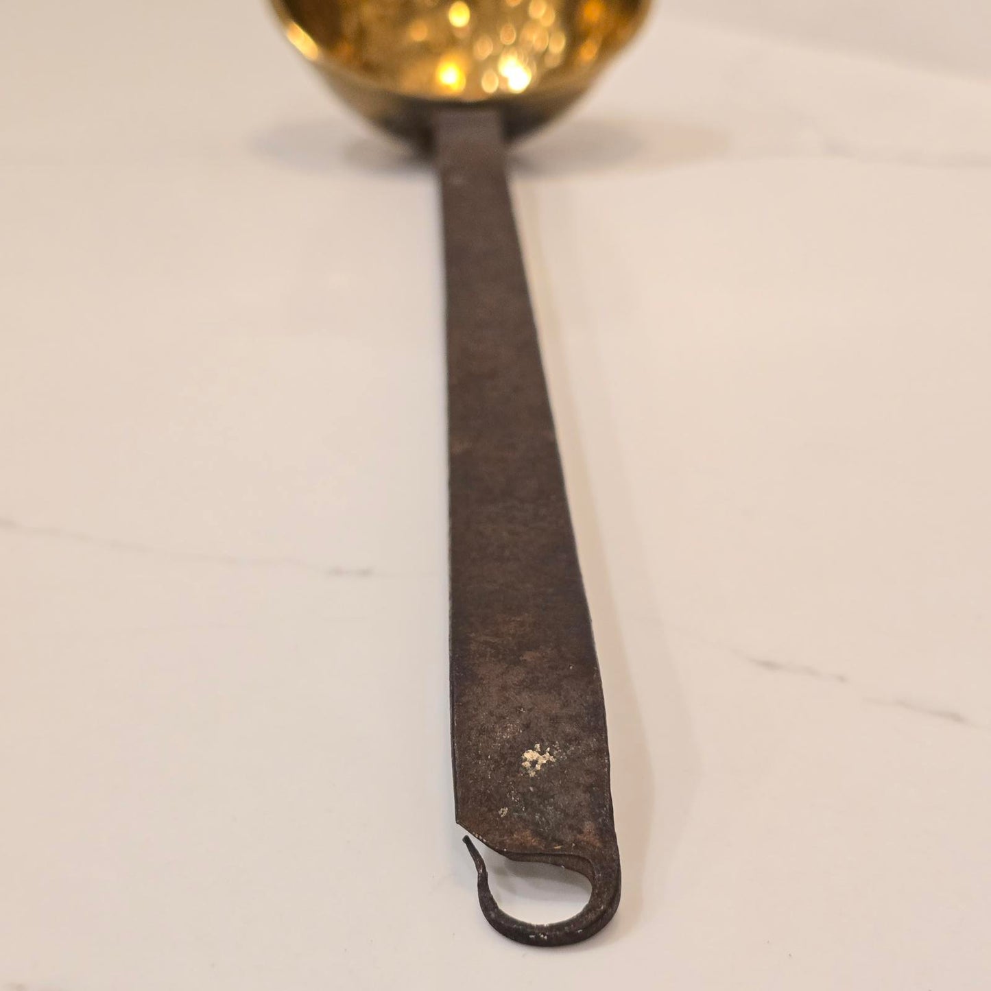 Antique Brass Ladle or Dipper with Forged Iron Handle and Copper Rivets