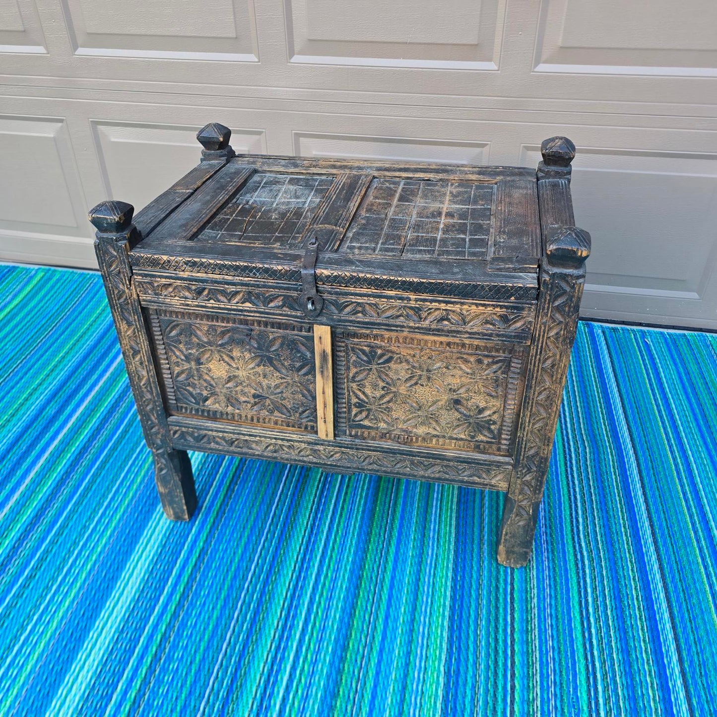 Antique Afghan Carved Wood Dowry Chest