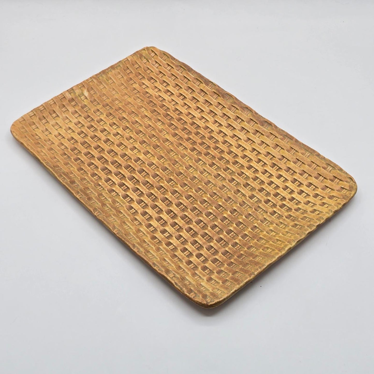 Handcrafted Studio Pottery Basket Weave Pattern - Set of 2, Rectangular Dishes