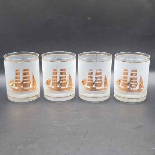 Vintage MCM Culver Ltd Schooner Ship Glasses