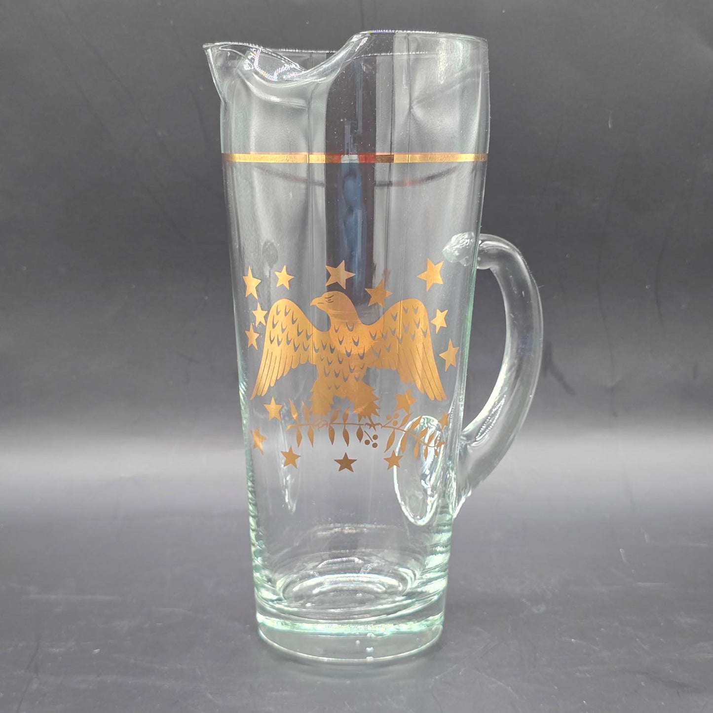Vintage MCM Americana Eagle Glass Pitcher with Stirrer