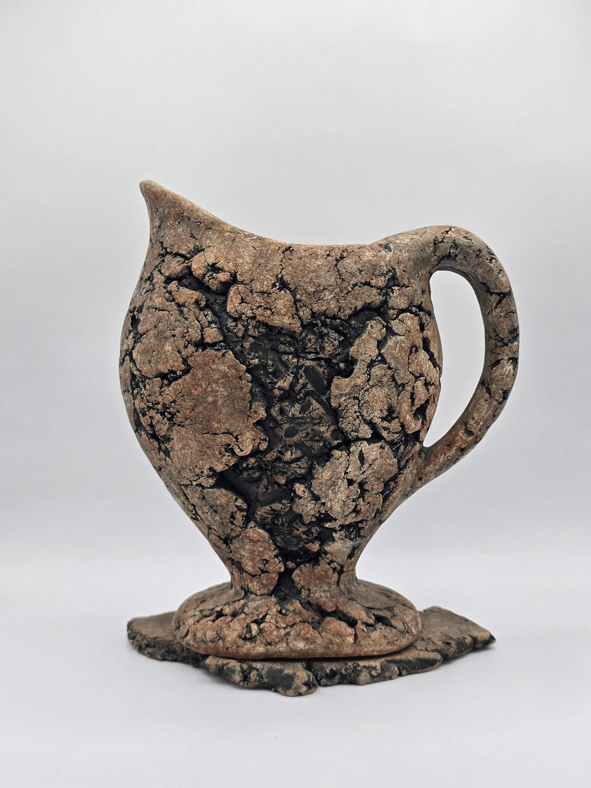 Iconic Stan Langtwait Pottery Lava Stone Pitcher and Stand