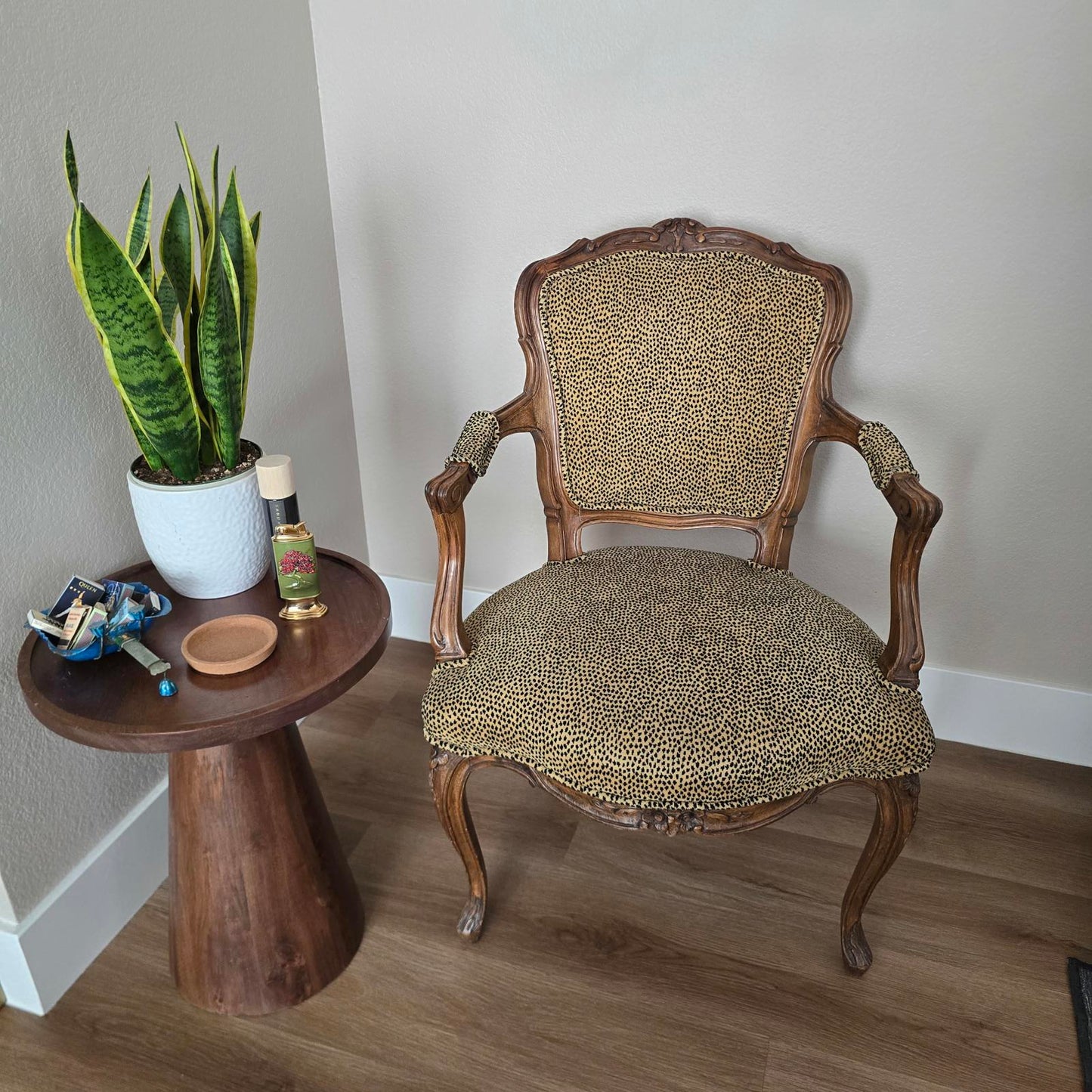 Antique French Louis XV Style Fauteuil Chair with Cheetah Print Upholstery